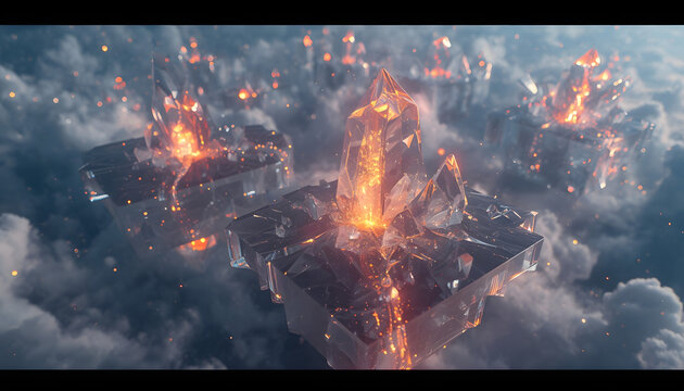 Burning Fantasy Fortress Amid a Volcanic Apocalyptic Ruin