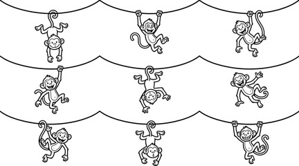 Cute monkey hanging collection, playful jungle primate cartoon character set, vector illustration bundle design graphics wildlife animals kids © VectoBloom