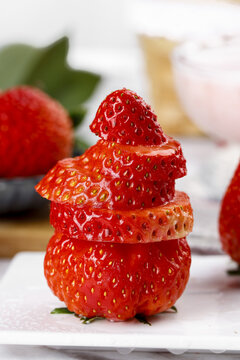 Fresh Sliced Strawberry Stack Still Life Studio Photography