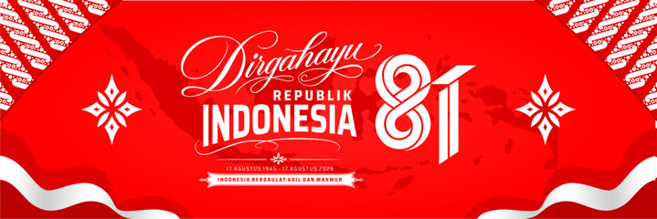 Happy 81st Anniversary of The Republic of Indonesia 2026 Banner Template. Translation: 81st Indonesia Independence Day 2026 © Ocha Designs