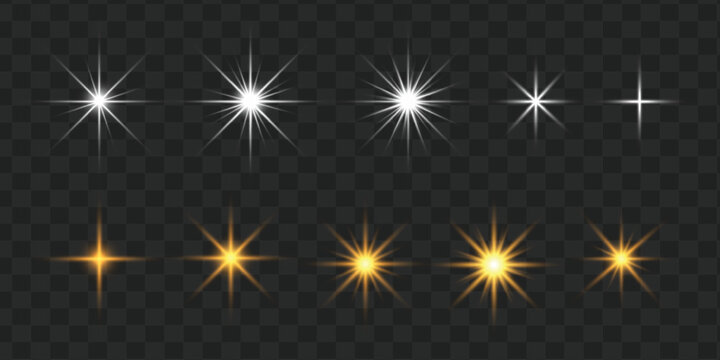 Various starburst effects shine brightly against a dark background with a subtle grid pattern visible.