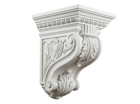 Decorative white wall corbel with ornate floral carving