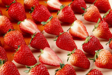 Fresh Red Strawberries Still Life Studio Photography with Cut Dandong Berries Indoor Shooting © PhamThi