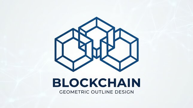 Blockchain technology geometric outline design abstract pattern background.