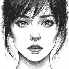 Obraz premium Detailed black and white sketch of a young woman