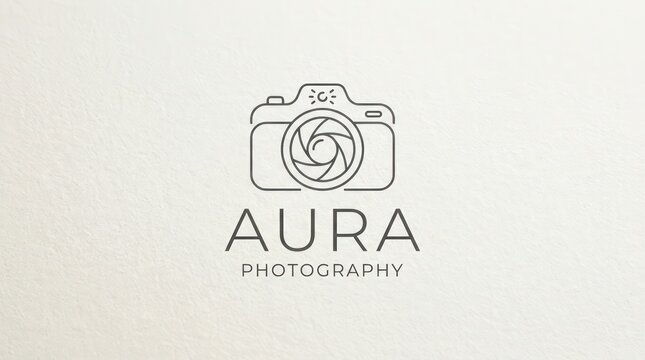 Minimalist camera outline logo design for professional photography branding and company.
