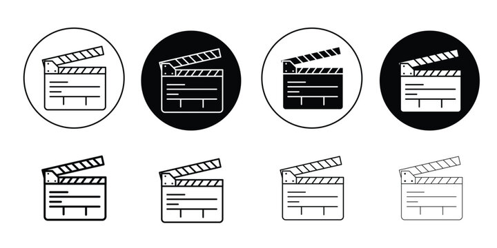 Film clapper boards icons set in various styles and colors are shown