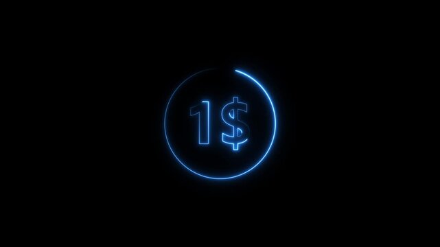 Glowing blue one dollar sign neon animation on black background neon dollar sign currency symbol money finance animation