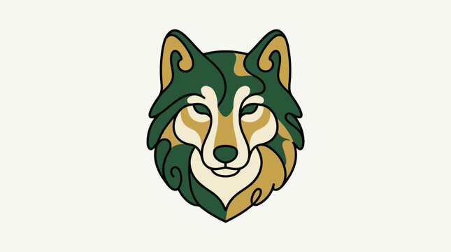 Tribal inspired organic wolf head illustration with seed pattern