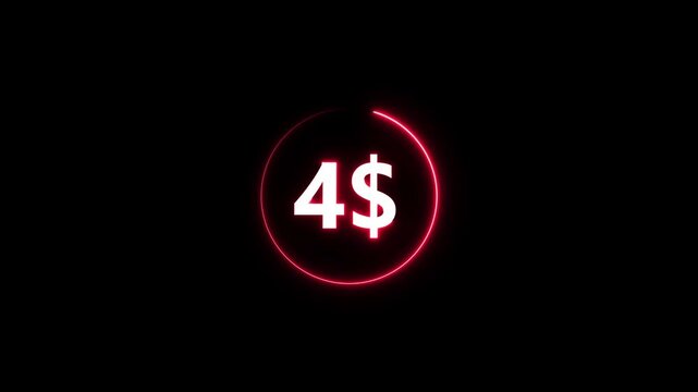 Glowing red four dollar sign neon circle on black background glowing red neon circle neon dollar sign