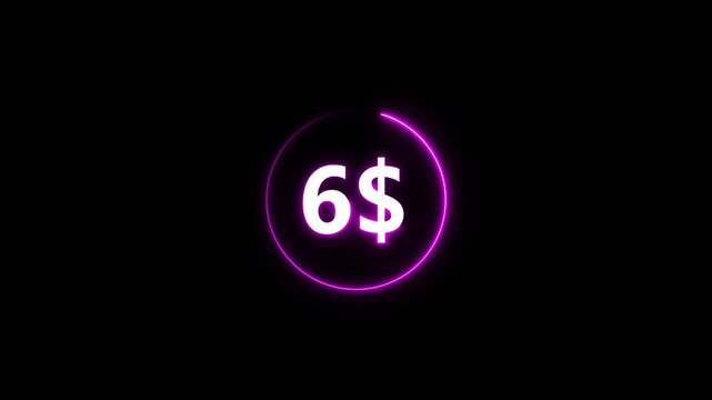 Glowing purple six dollar sign neon animation glowing purple neon six dollars purple circle