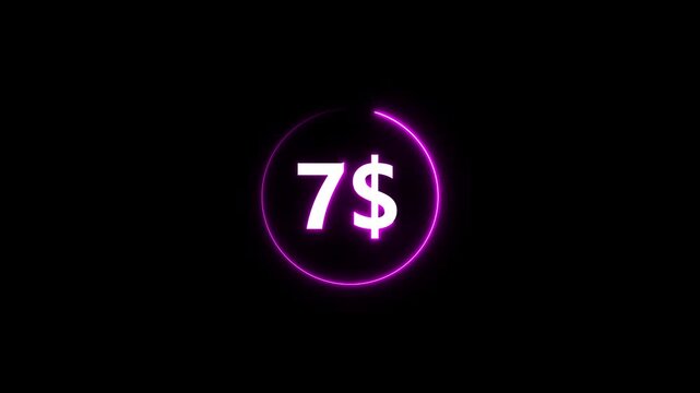 Glowing purple seven dollar sign neon circle on black background neon sign glowing dollar sign purple neon