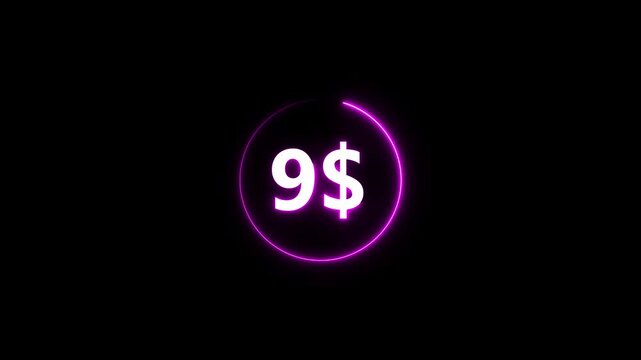 Neon dollar sign nine price tag purple glow nighttime shopping discount special offer