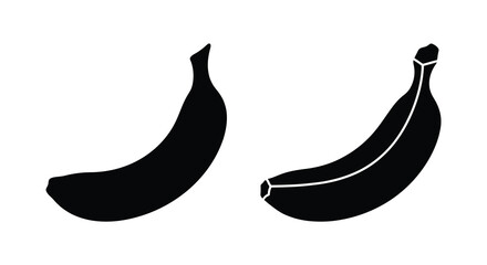 Two black banana silhouettes are displayed against a white background showcasing a simple fruit illustration silhouette bananas fruits © Aklima
