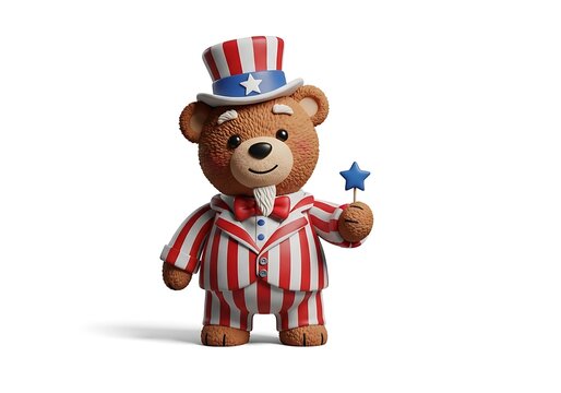 Championship celebration patriotic bear mascot with star 3d illustration