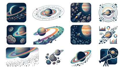 Collection of Space Planets and Celestial Bodies Illustrations. © Cel