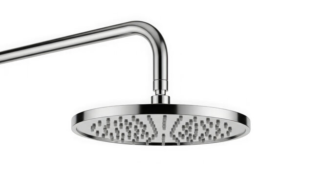 Modern Shower Head Spraying Water Droplets Isolated on Transparent Background
