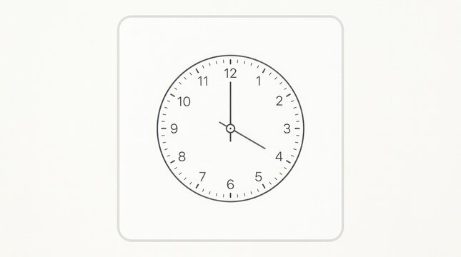 Simple elegant analog wall clock isolated on plain white background showing four oclock.