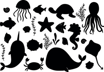 Cute Sea Animals and Ocean Marine Life Silhouette Icon © Muhammad