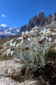 Edelweiss Flowers Blooming in the Italian Alps Mountains.