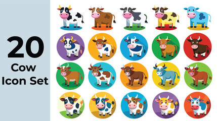 Fototapeta premium Cow Icon Pack – Livestock, Agriculture and Dairy Farming Symbols
