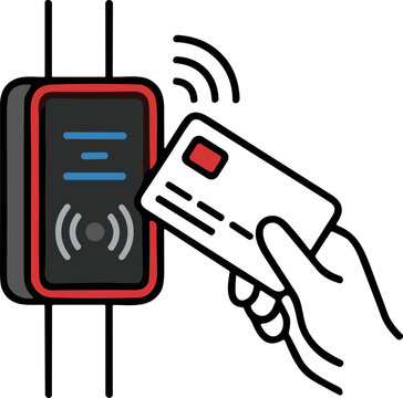 Access control system: Hand holding RFID card to reader for entry, modern security concept