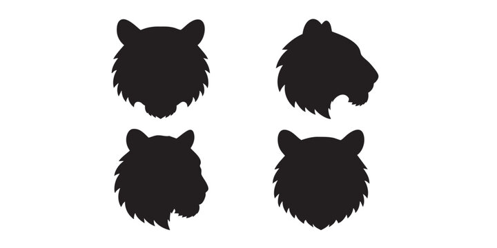 Black Silhouette Vector Set of Lion Head Face Icons
