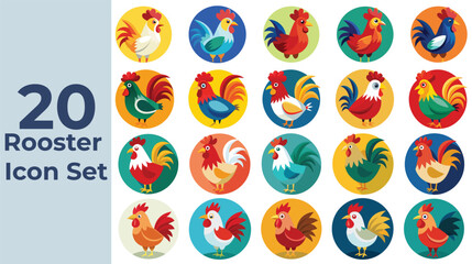 Rooster Icon Set – Chicken, Poultry and Farm Animal Vector Icons © Creative Lens