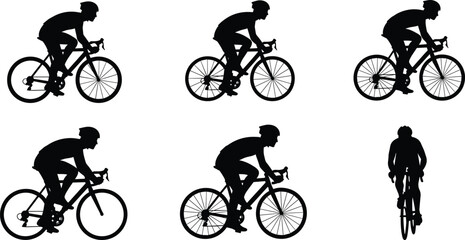 Obraz premium Illustration of Silhouette of cyclists riding bicycles in various poses.