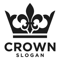Crown logo with fleur de lis symbol and text slogan icon © Shathi