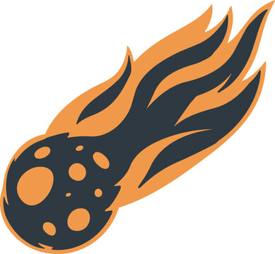 Orange and black flaming asteroid illustration