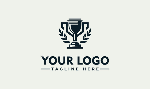 Champion Trophy Cup Award with Laurel Wreath Vector Logo Illustration