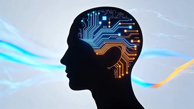 Human head silhouette with circuit board design