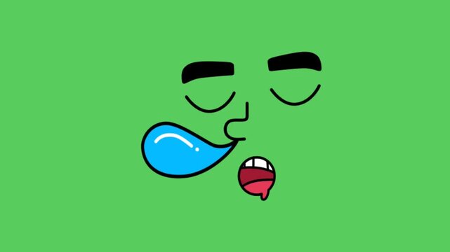 Animation cartoon faces showing sleepy on green background.