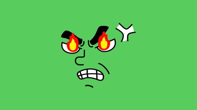 Animation cartoon faces showing emotions anger on green background.