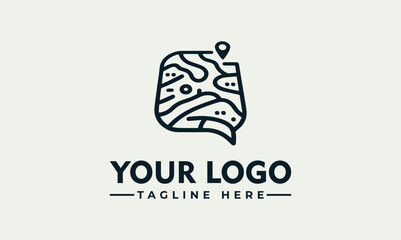Fototapeta premium Minimalist travel map location pin in speech bubble vector logo illustration