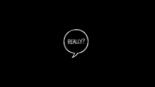 Minimalist Hand Drawn Really Question Mark Speech Bubble Animation on Black Background.