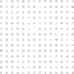 Fototapeta premium Large collection of diverse outline icons covering various concepts from business, finance, web, food, household, daily objects, and technology for graphic design