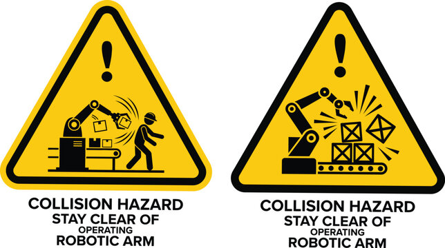 Collision Hazard Stay Clear of Operating Robotic Arm Factory Safety Warning Signs