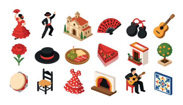 Spanish Flamenco Dance Culture Icons.