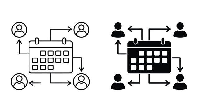 Calendar task delegation and team workflow icons with calendar, workflow