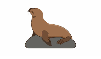 Relaxed California sea lion resting on seaside stone isolated on white background minimalist vector illustration © MD