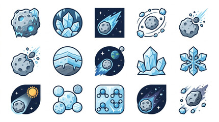 Collection of cartoon style space and science icons. © Tony