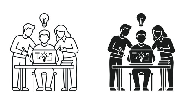 Professional team collaboration and brainstorming business session icon