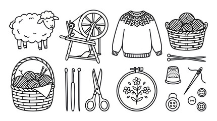 Knitting and crochet supplies with sheep. © hakimi