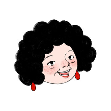 Cute korean ajumma character illustration with curly perm hair