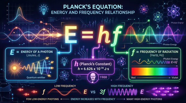 Infographic showing relationship between photon energy and radiation frequency constants.