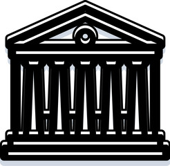 Fototapeta premium Neoclassical building facade icon abstracting a courthouse, bank, or museum with grand columns and a triangular pediment, symbolizing law, finance, and culture