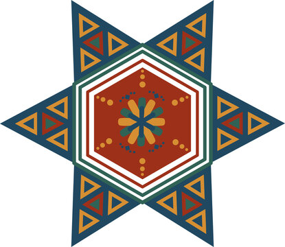 Six-pointed geometric Scandinavian star motif. Traditional Nordic folk art hexagram ornament.