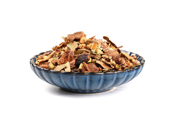 Sichuan Five Spice Mix with Marinated Meat Seasonings in Blue Bowl